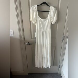 Elegant White Puff Sleeve Dress